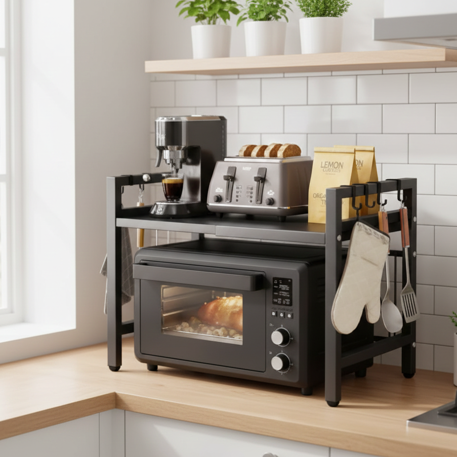 Prateleira de Cozinha Ajustável para Micro-ondas e Arrumação – 42 a 64 cm