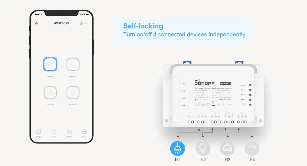 Módulo WiFi Inteligente 4 Canais para Automação Total SONOFF 4CH R3 / 4CH PRO R3
