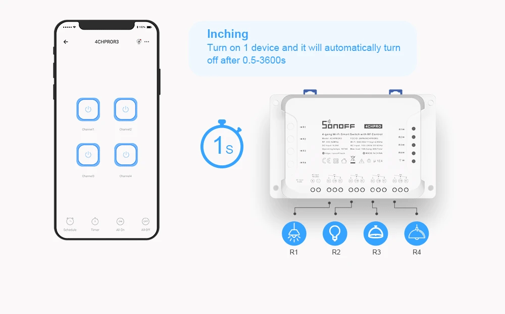 Módulo WiFi Inteligente 4 Canais para Automação Total SONOFF 4CH R3 / 4CH PRO R3