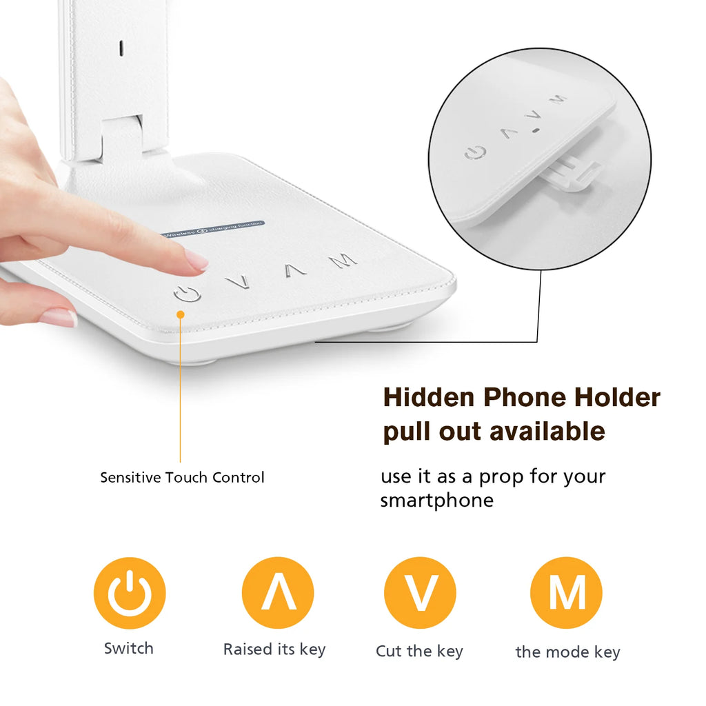 Candeeiro de mesa com carregamento sem fio