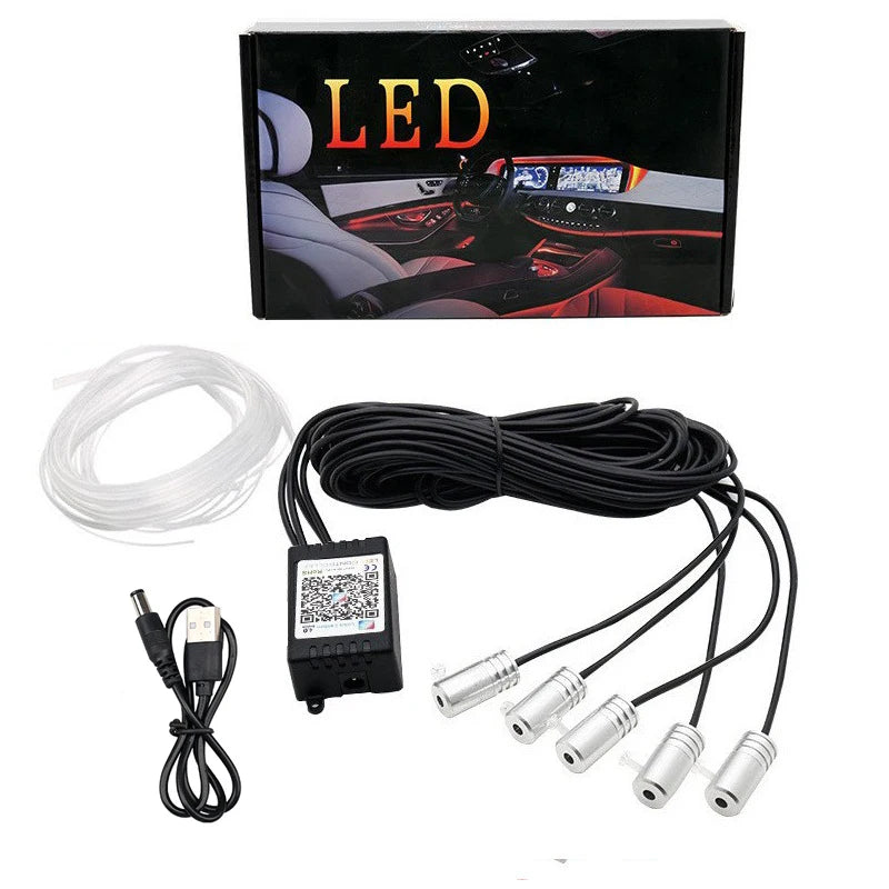 Fita de Luz Flexível RGB com Controlo por App – Iluminação Ambiente para Carro