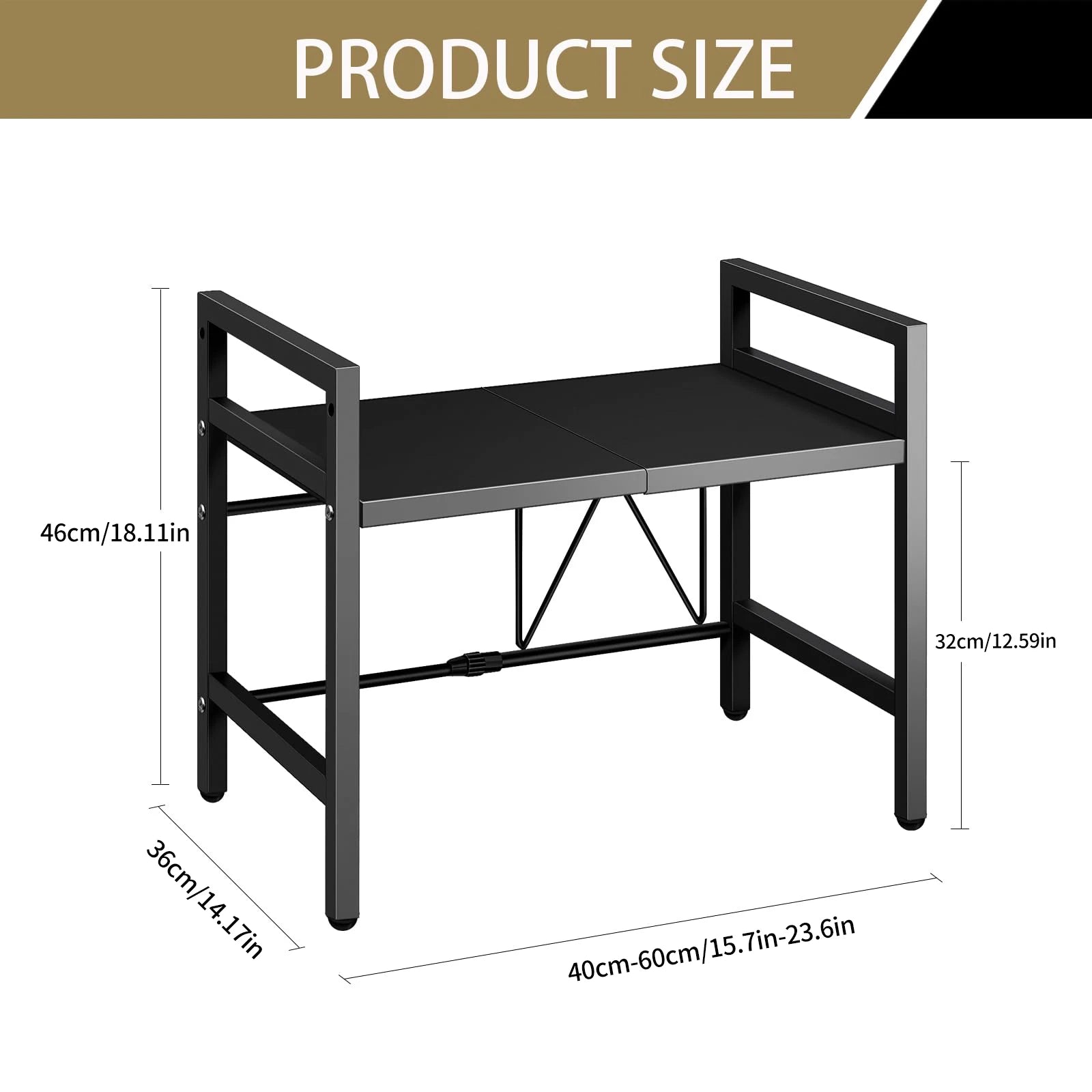 Prateleira de Cozinha Ajustável para Micro-ondas e Arrumação – 42 a 64 cm