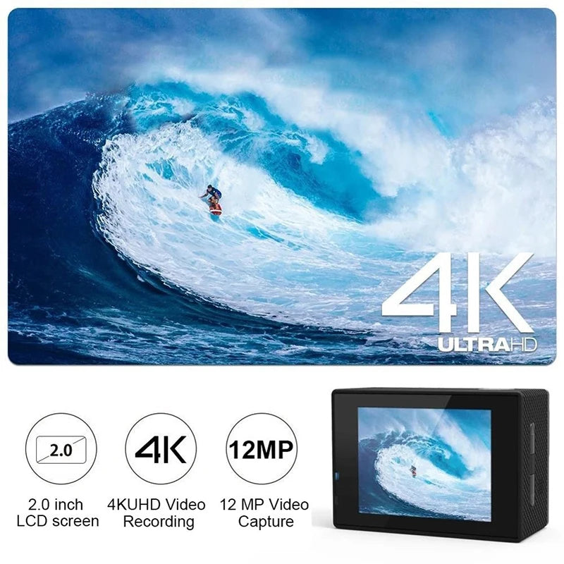 Câmara de Ação Ultra HD 4K – Desportos, Aventura e Gravação Subaquática