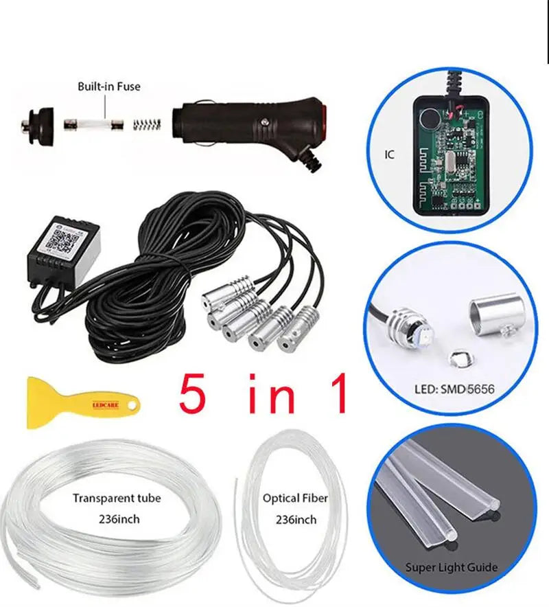 Fita de Luz Flexível RGB com Controlo por App – Iluminação Ambiente para Carro