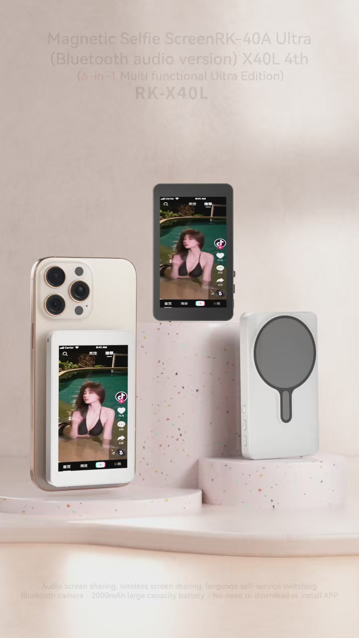 Monitor Selfie Magnético para Telemóvel com Bluetooth – Ideal para Vlog, Lives e Vídeos